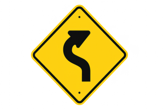 Winding road traffic sign warning of curves ahead