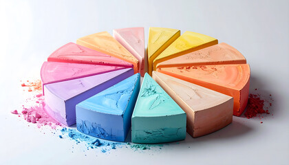 Colorful Chalk Pieces Arranged in a Circular Pattern on White Surface