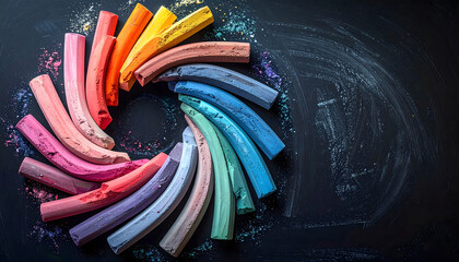 Colorful Chalk Arrangement on Blackboard for Creative Projects