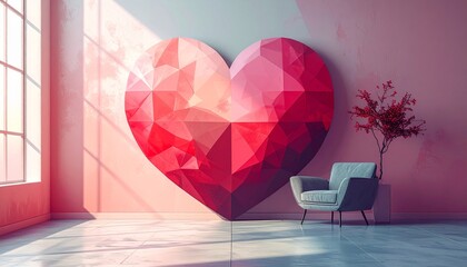 Captivating heart geometric symbolic Valentines wallpaper abstract Day modern shapes, design minimalist romantic offering