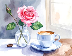 Rose and coffee still life (1)