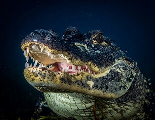 Close-up of an alligator's head underwater
