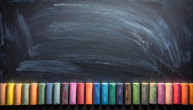 Colorful Chalk Sticks on a Blackboard with Empty Space for Writing