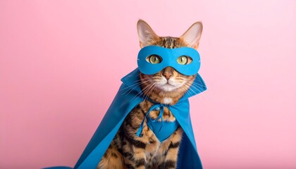 Fototapeta premium A Bengal cat dressed in a superhero costume