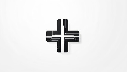 Obraz premium Abstract Black Cross Symbol on White Background Minimalist Design.