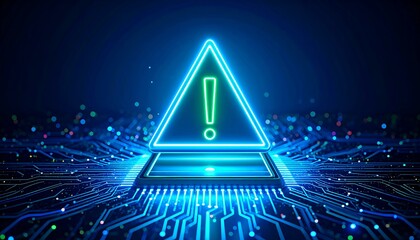 A glowing warning triangle on a circuit board