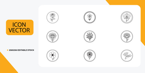 Set of flower icons in thin line style vector design illustration