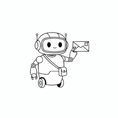 Cute robot delivery character holding envelope vector illustration scalable art