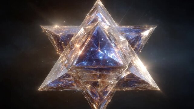 Energetic Merkaba Star Rotating on Black Background, Spiritual Symbol Animation