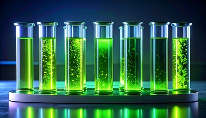 Bright green liquids in test tubes