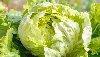 Close-up of a fresh green head of lettuce