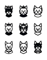 Nine black and white dog portraits