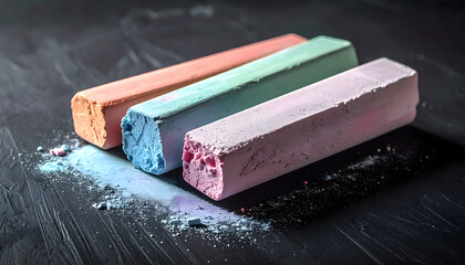 Colorful Chalk Pieces on Black Surface for Artistic Creations