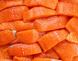 Close-up of sliced raw salmon