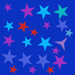 Obraz premium Playful Star Pattern Multicolored Stars Blue Background Festive Celebratory Project