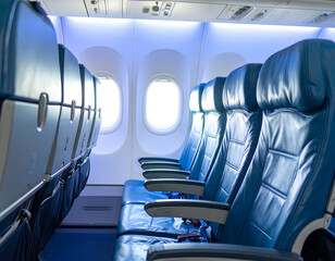 Modern Airplane Interior with Empty Seats and Bright Windows