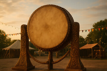 Fototapeta premium Silent drums stand tall, echoing centuries of unseen rhythms