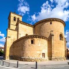 Fototapeta premium Old stone church under a vibrant blue sky