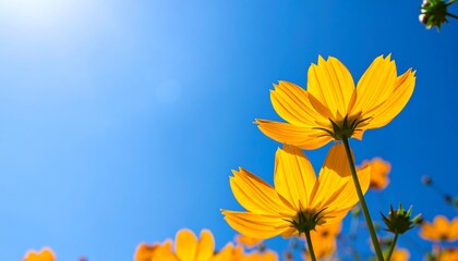 Bright yellow flowers against a vibrant blue sky