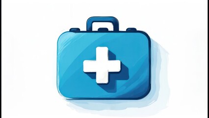 Obraz premium Blue First Aid Kit with White Cross Symbol for Medical Emergency.