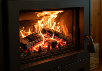 Efficient pellet stove: Close-up for the concept of room heating.