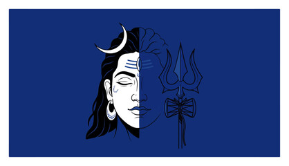 Split Face of Lord Shiva with Trishula Vector Art
