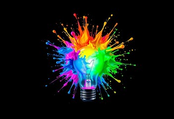 Vibrant paint explodes from a lightbulb, symbolizing creative energy,   growth,  innovation