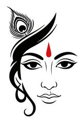 Stylized Lord Krishna Face with a Peacock Feather Vector Art