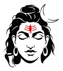 Lord Shiva Face in Meditation Vector Silhouette