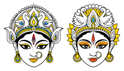 Goddess Durga Face Illustration for Navratri Puja