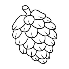 Pine cone in thin outline style. Winter forest element. Minimal Hand drawn vector isolated illustration on white background. 