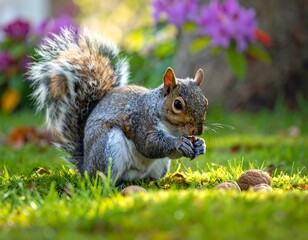 Gray Squirrel Delectably Nibbling on a Nut