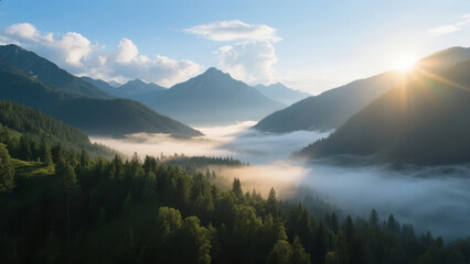 Obraz premium Sunrise over a Sea of Clouds and Mountains, Magnificent Scenery for Hope, Motivation, and Business