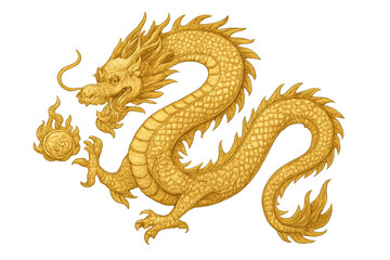 Obraz premium Golden chinese dragon illustration with transparent background