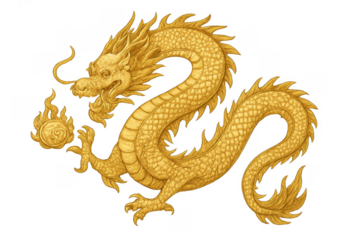 Golden chinese dragon illustration with transparent background