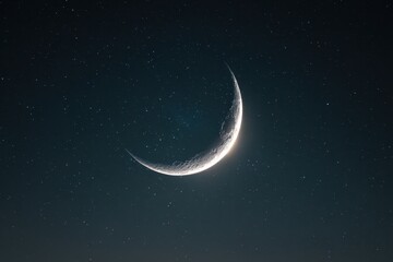 Ethereal Crescent Moon Illuminates Deep Indigo Night Sky with Subtle Starry Glow.