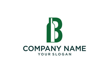 The Wine bottle logo design template  illustration with B sign icon