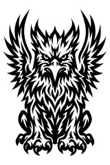 Fototapeta premium Fierce Tribal Eagle Vector Art, Majestic Griffin Fantasy Creature Logo, Powerful Stylized Avian Design, Intense Bird of Prey Silhouette, Perfect for Tattoos, Emblems, Apparel Graphics, & Strong My