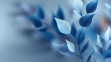 Fototapeta premium Soft-focused blue paper-cut leaves with shallow depth of field, artistic minimalist composition for design templates, web banners, elegant backgrounds, and modern presentations
