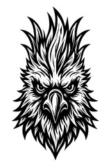 Obraz premium Stylized black and white eagle head. Powerful illustration of a majestic raptor with intricate feather details, intense piercing eyes, and a strong, sharp beak. Symbolizes freedom, strength, fierc