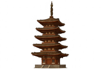 Japanese pagoda temple building with transparent background