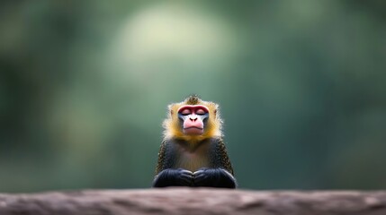 Naklejka premium A thoughtful monkey sits peacefully in nature, appearing to meditate