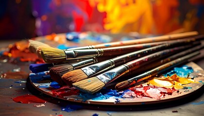 Artistic paintbrushes and palette