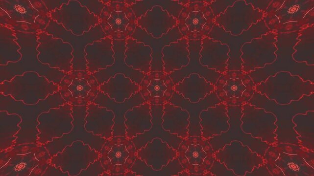 Abstract neon kaleidoscope mandala background with acid glowing hexagonal symmetry, hypnotic moving lines forming futuristic fractal geometry and infinite geometric patterns
