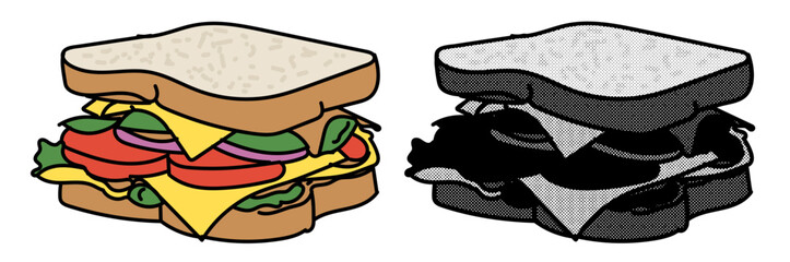 Sandwich and Toast Clipart Set – Colorful & Monochrome Food Icons