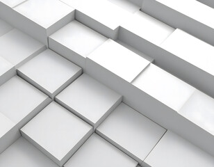 Abstract white geometric blocks in varying heights and arrangements
