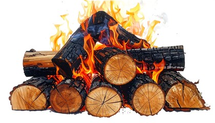 Burning wood logs in a campfire