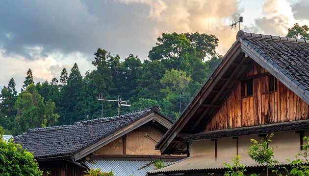 Lightning rods installed on the roof of a traditional house