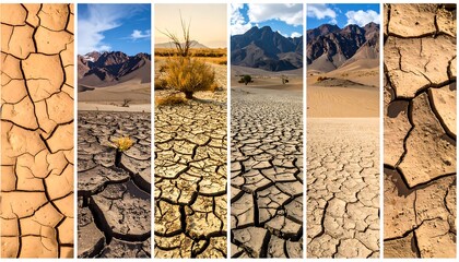 A collage of cracked earth landscapes