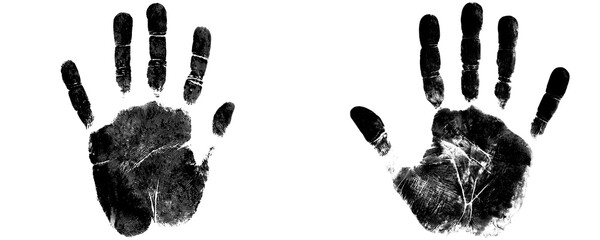 Adult Black Hand Print With Bold, Clear Ink And Detailed Skin Texture Isolated On A Transparent or...